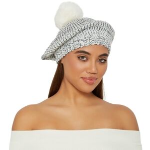 Knit Pom Pom Slouch Beret - Ivory
